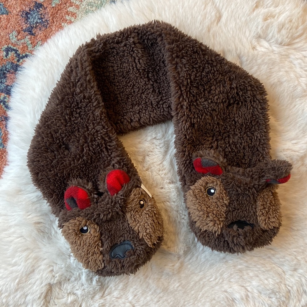 Baby Gap bear scarf faux Sherpa brown cozy soft winter layer snow day gear OSFM